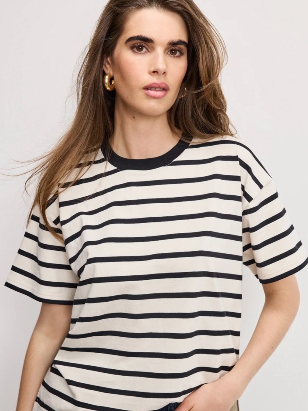NWT - Good American Black & Ecru Stripe 100% cotton